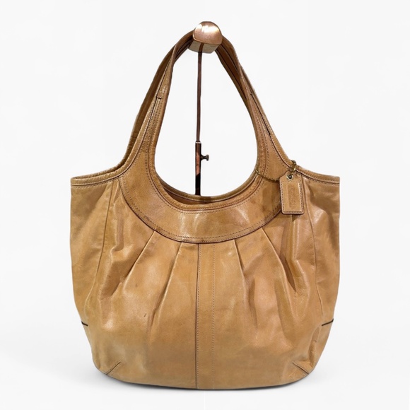 Vintage Coach Pleated Ergo 12247 Tan Leather Medium Tote Bag Purse Satchel RARE - Picture 1 of 12
